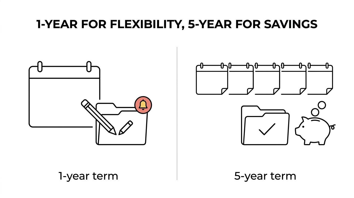 Side-by-side comparison of 1-year, 3-year, and 5-year LEI plans for pension plans, showing pricing and when each option fits best.