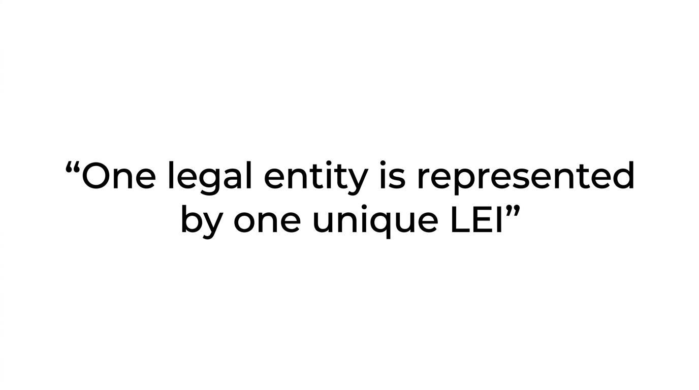 Highlighted quote reading: 'one entity, one identifier, supported by verified reference information.'